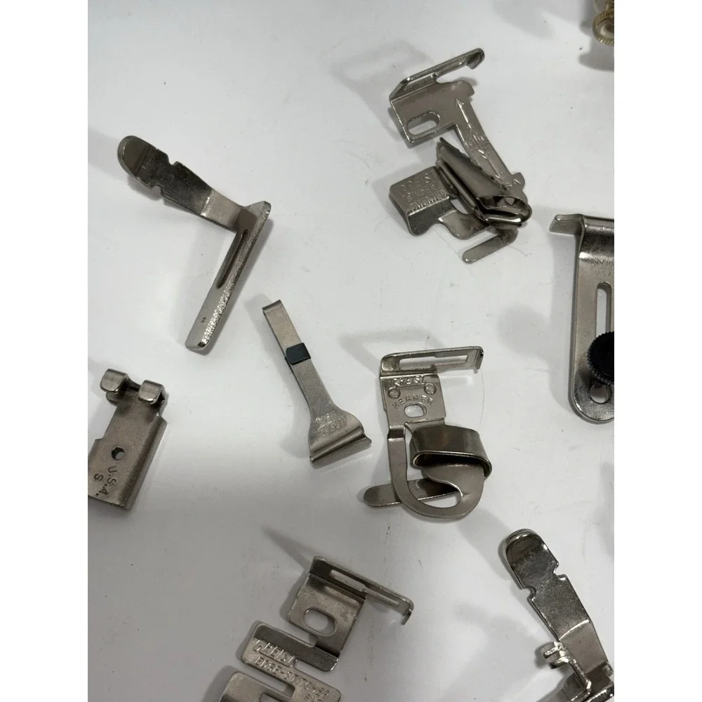 Vintage Sewing Machine Greist Attachments Parts Accessories LOT Of 14 w Tin Box